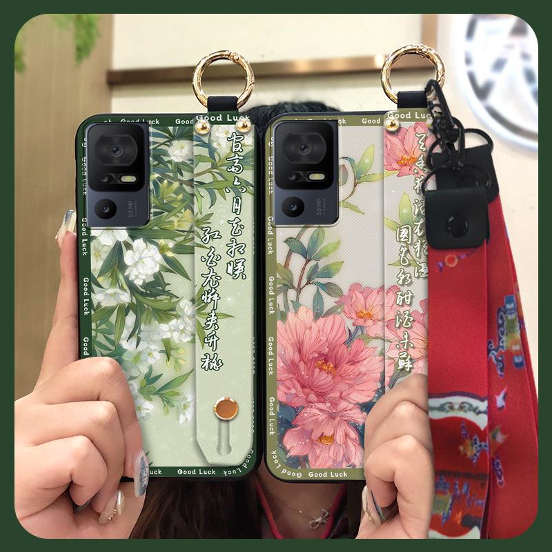 Durable Phone Holder Phone Case For TCL 40SE/T610K Silicone Dirt-resistant Wristband Chinese style Anti-knock Ring