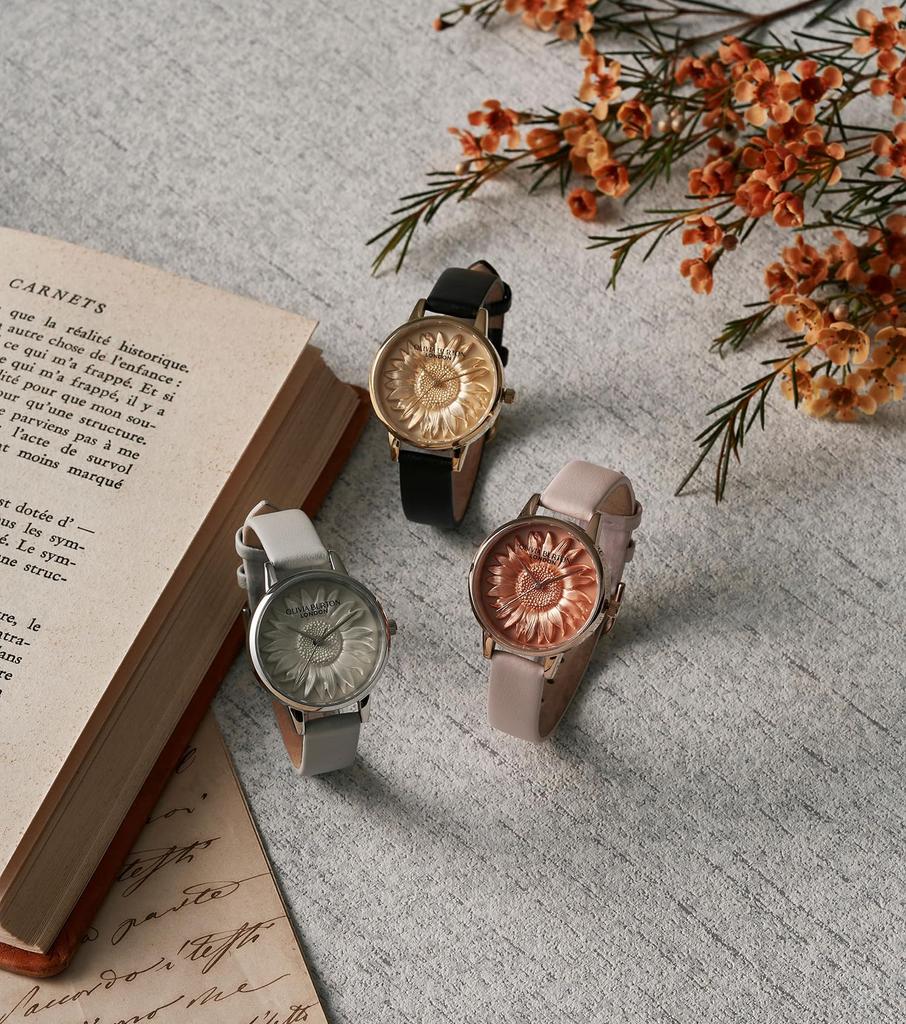 Authorized Dealer Olivia Burton Watch 24000223 3D Flower Midi Silver White Earl Grey Leather [OLIVIA BURTON] Women's