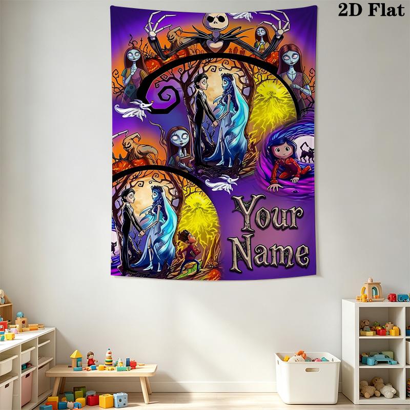 Name Custom Cartoon Coraline Wall Tapestry Aesthetic Wall Hanging Printed Fabric Blanket Decorative Tapestries for Bedroom Living Room Home Decor