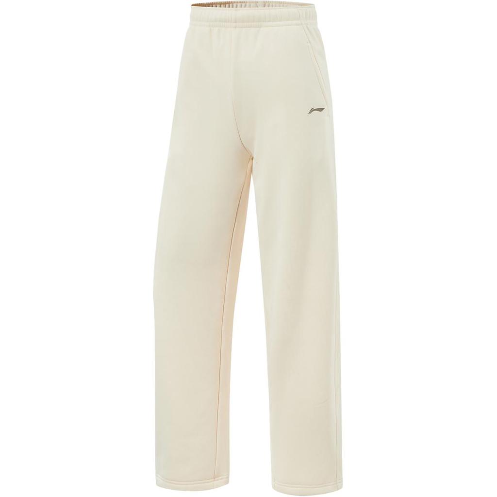 Li Ning Fitness Series Casual Warm Fleece Knitted Sports Pants Women Bottoms Swan-White AKLUC66-4