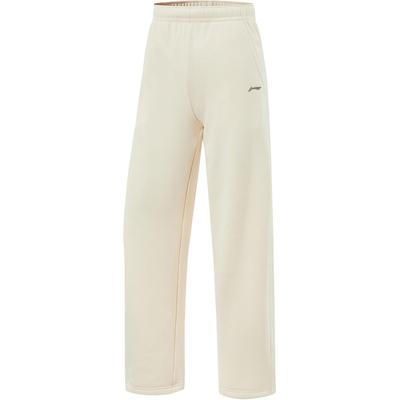 Li Ning Fitness Series Casual Warm Fleece Knitted Sports Pants Women Bottoms Swan-White AKLUC66-4