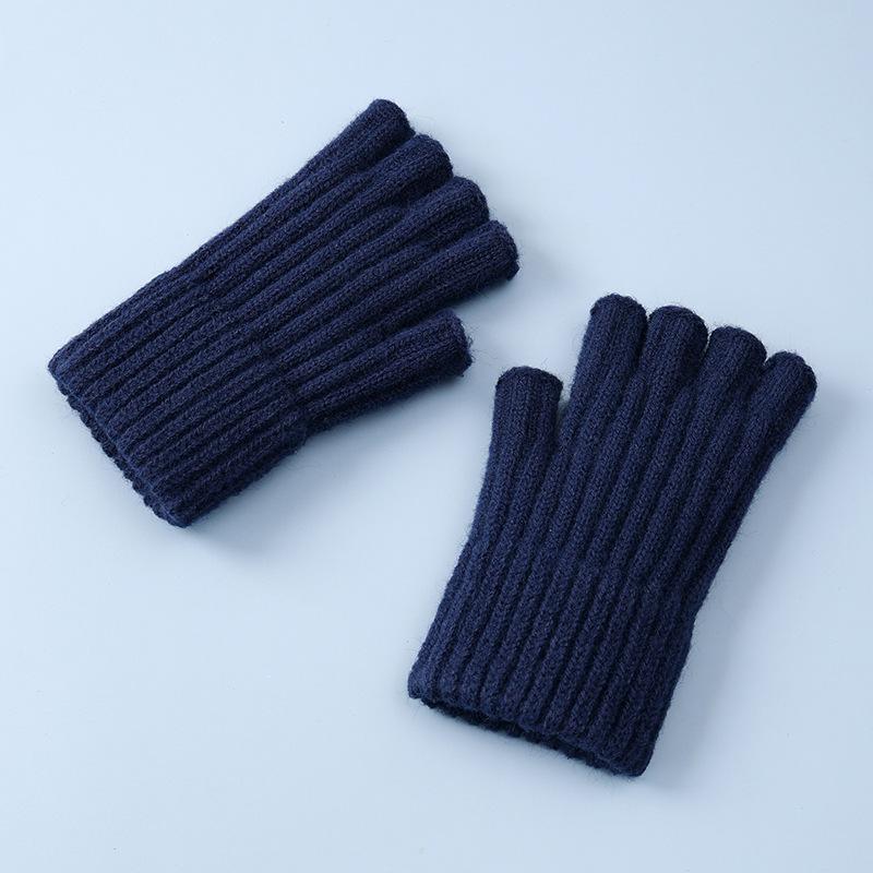 Student Gloves Men's Autumn and Winter Cold-proof and Warm Knitted Wool with Bare Fingers Half-section Riding and Driving Thickened Half-finger Gloves