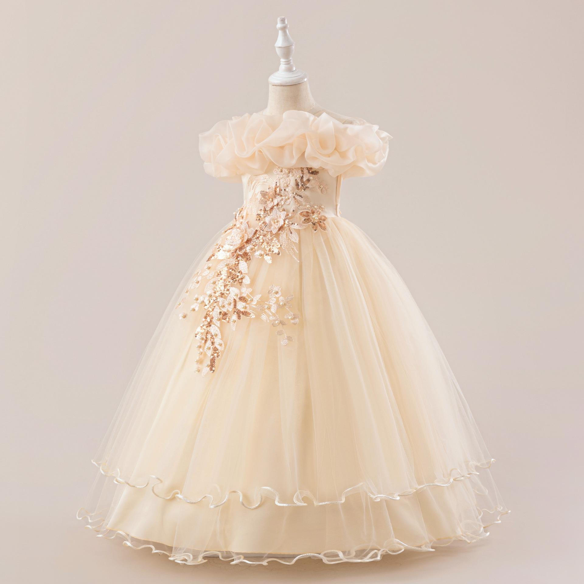 

2025 летнее платье для девочек, вышитое платье принцессы для подружек невесты, детские платья для девочек, детское свадебное платье для вечеринки 10 12 14 лет 170 шампанского