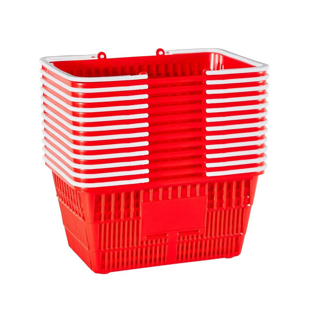 Shopping Baskets, 12 PCS, 21L Stackable PE Plastic Grocery Baskets with Handles, Dense Mesh Structure, Holds up to 9.07kg, Portable for Grocery,