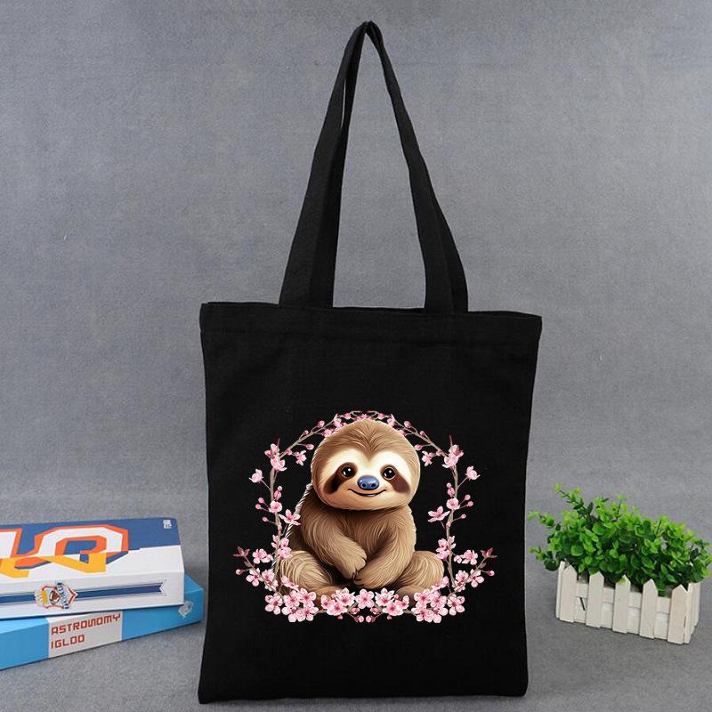 Cherry Blossoms Animal Koala Printed Shoulder Bag Student Large Capacity Canvas Eco-Friendly Bag