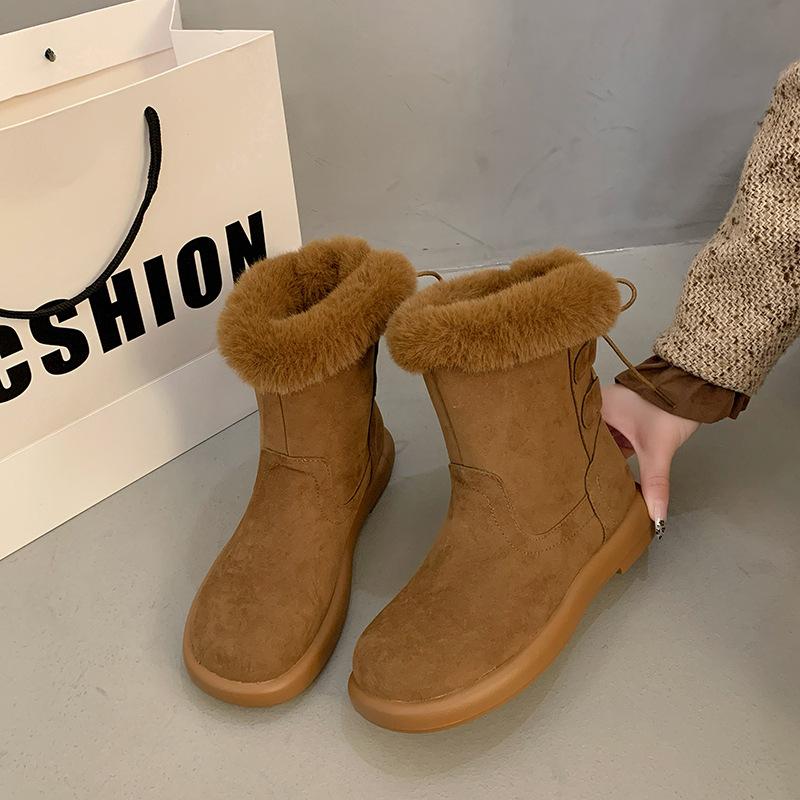 

Теплые бархатные утолщенные зимние сапоги для женщин, новые матовые сапоги средней высоты с интегрированным ремешком сзади для детей 40 коричневый