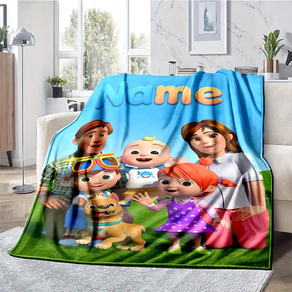 Custom Name Cocomelon Theme Printed Blanket - Perfect for Couch, Bed, Travel & Outdoor Use | Machine Washable, Cozy & Durable.