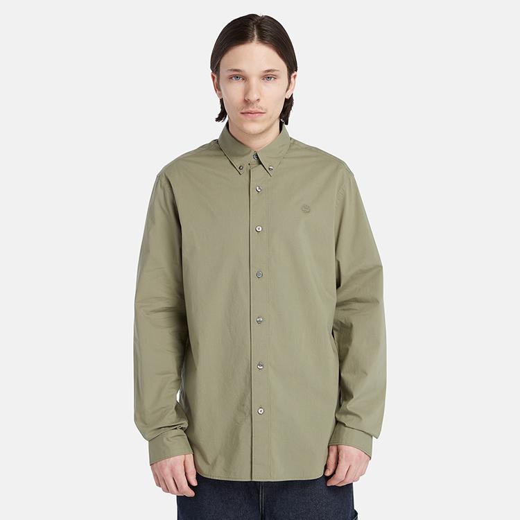 Timberland Solid Color Casual Business Commuting Crew Neck Long Sleeve Shirt Men Shirts Cassel-Green A2ANC-590