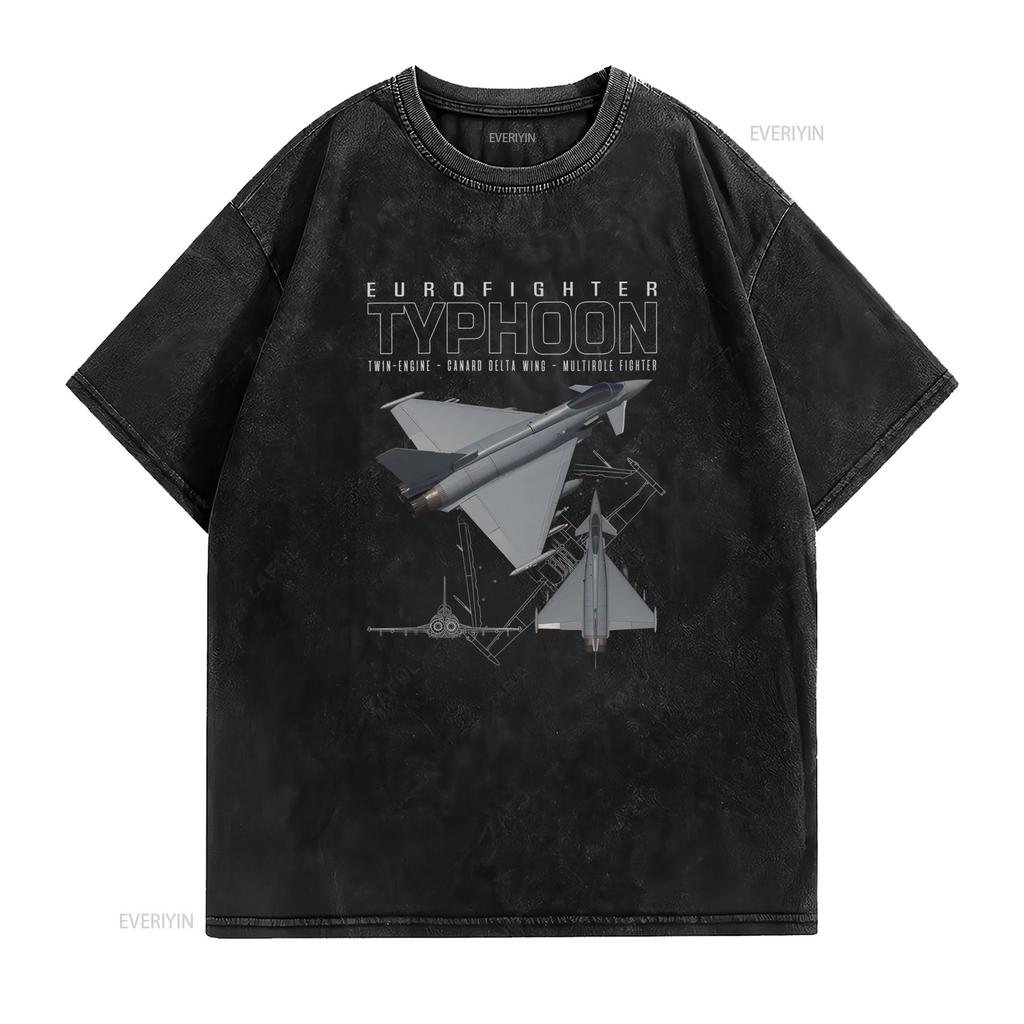 Unisex T-Shirt Kurzarm Mit Schematischem Druck Des Eurofighter Typhoon T-Shirt Lässig Thema Luftfahrt Flugzeug Vintage