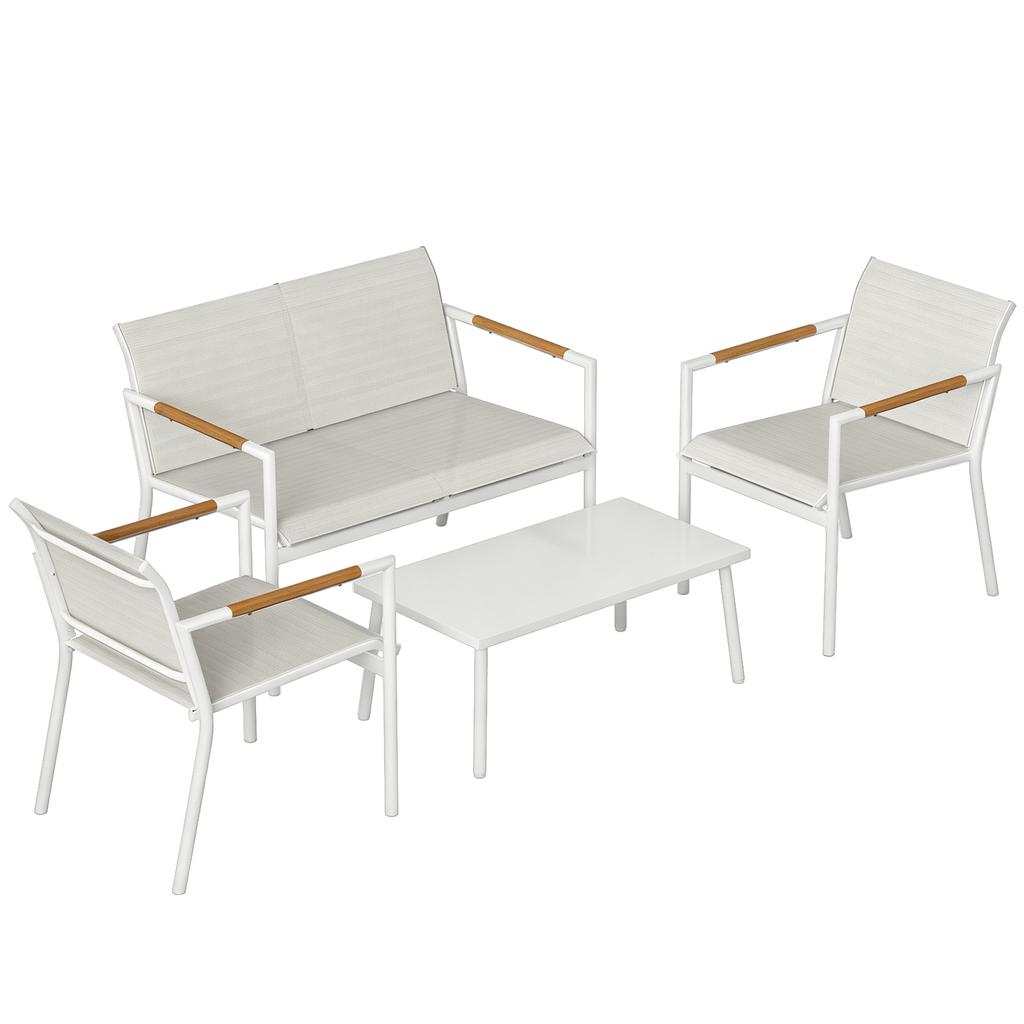 Garden Furniture Set Seating Group for 4 People Breathable Garden Lounge with 2-Seater Sofa, 2 Armchairs, Metal Table, Foot Pads