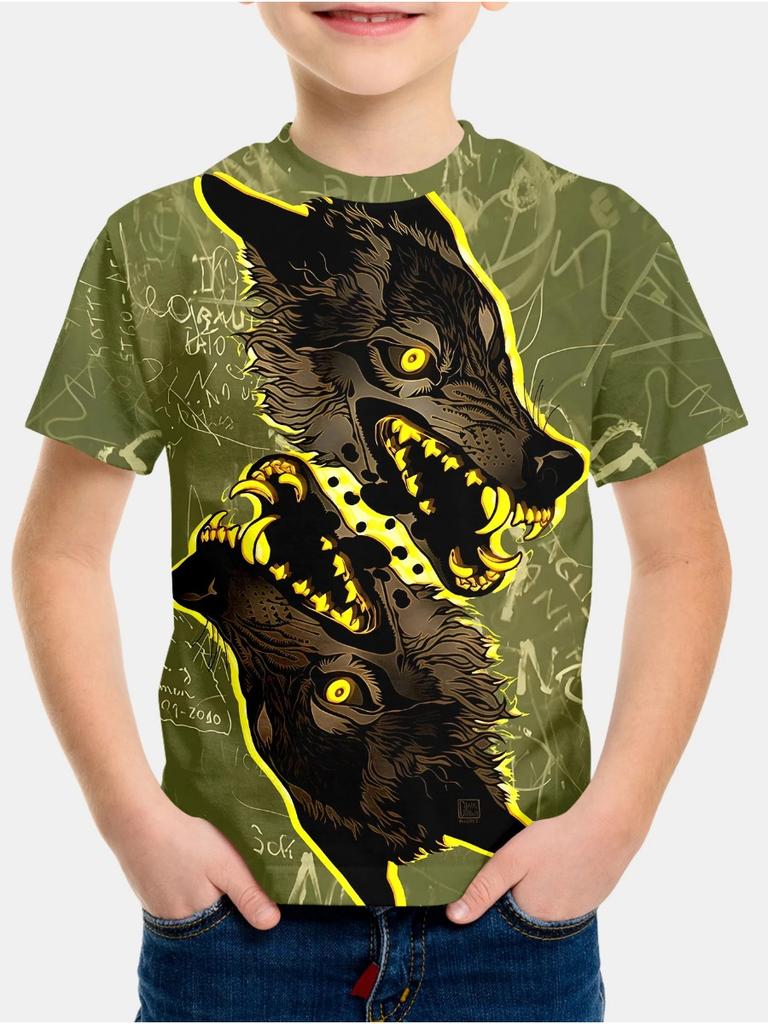 Summer Animal Wolf Pattern 3D Printe Children's Tops Boy's Round Neck Casual Short Sleeve Comfortable Kids Clothes T Shirt