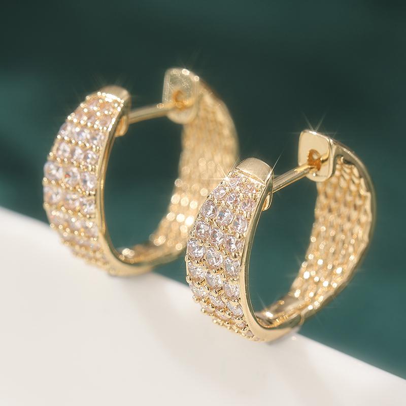 

Exquisite Full Synthetic White Zircon Golden Plated Hoop Earrings Women s Elegant Concise Daily Banquet Wedding Jewelry WHITE
