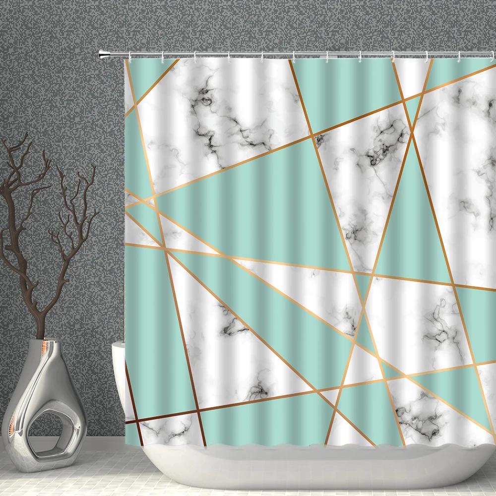 

Marble Shower Curtain Geometric Stripe Printing Modern Nordic Polyester Bathroom Curtains Home Decor Bath Decoration With Hooks W90XH180cm