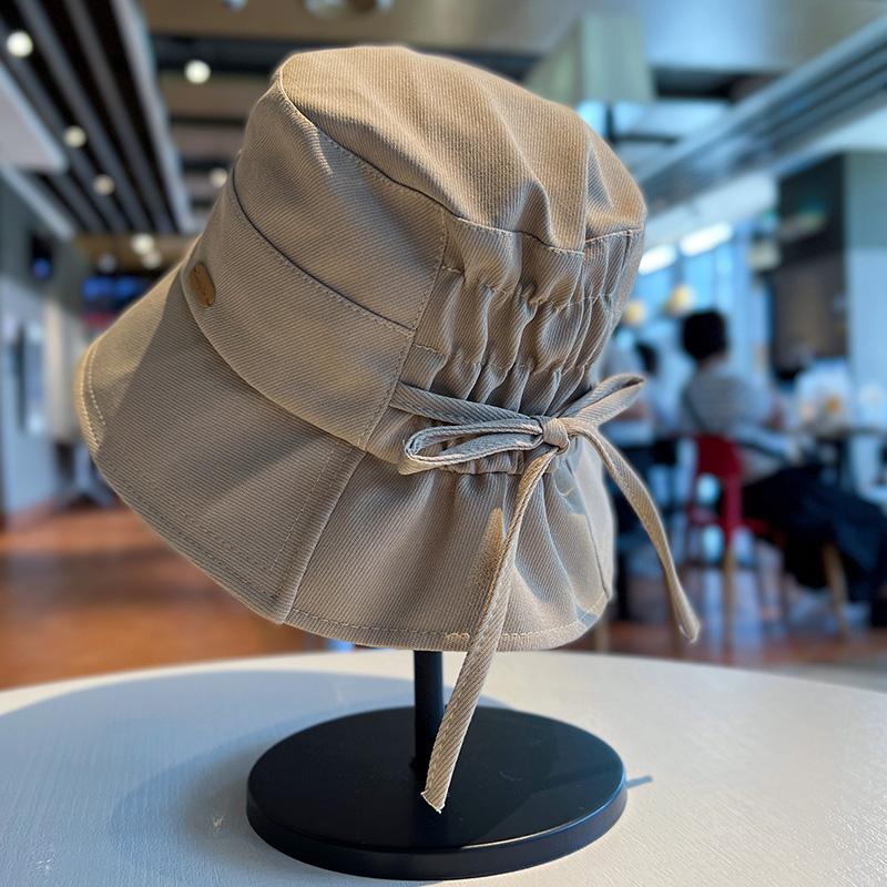 

Lace up bow bucket hat women spring and autumn travel versatile face mask basin hat show face small sunshade bucket hat Adult (56-58cm) хакі