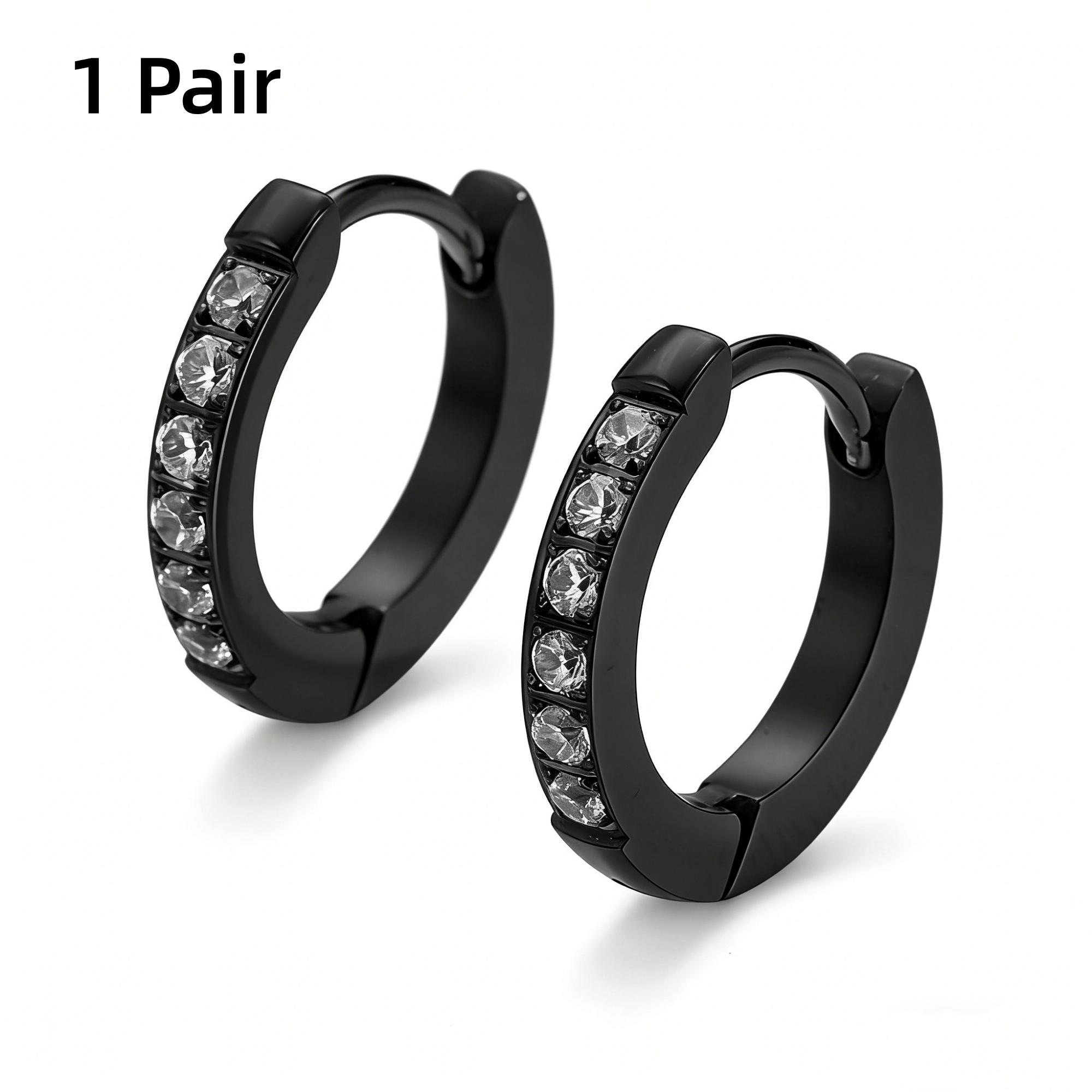 

Crystal Zirconia Small Cartilage Hoop Earring Set Black Stainless Steel Round Male Piercing for Females Fashion Jewelry Trend