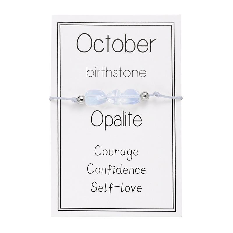 

Аморфный Камень Кристалл Браслет на День Рождения: Плетеное трио из натурального камня с бумажной карточкой October