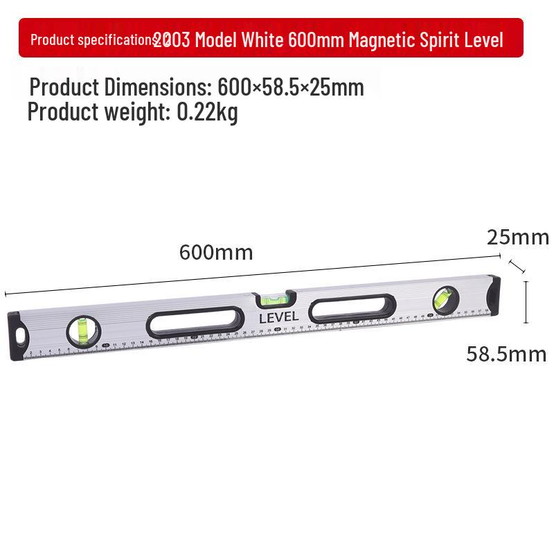 High-Precision Magnetic Spirit Level - Cast Aluminum, Strong Magnet, Multiple Specifications, Professional Measuring Tool for Home Use.