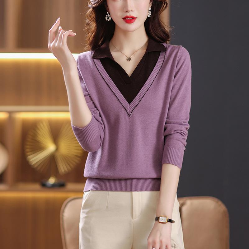 

DAFIFY Женская мода повседневная осень-зима однотонный принт длинный рукав V-образный вырез свитера One Size фиолетовый