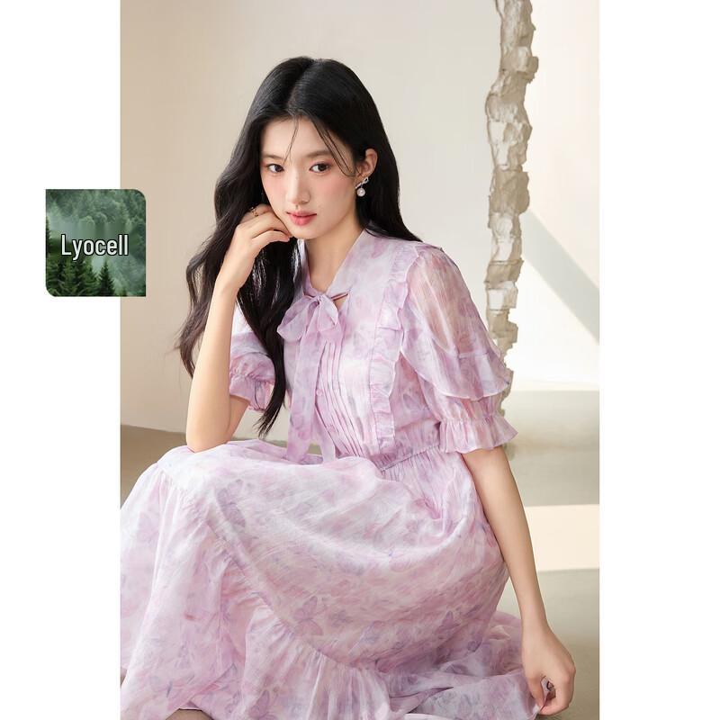 Qiu Shui Yi Ren French Style Floral Lace Dress S