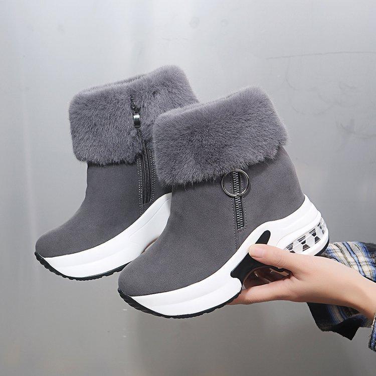 Winter Warm Snow Boots Women Suede Short Tube Warm Height Increasing Cotton Boots Thick Soled Zipper Comfort Snow