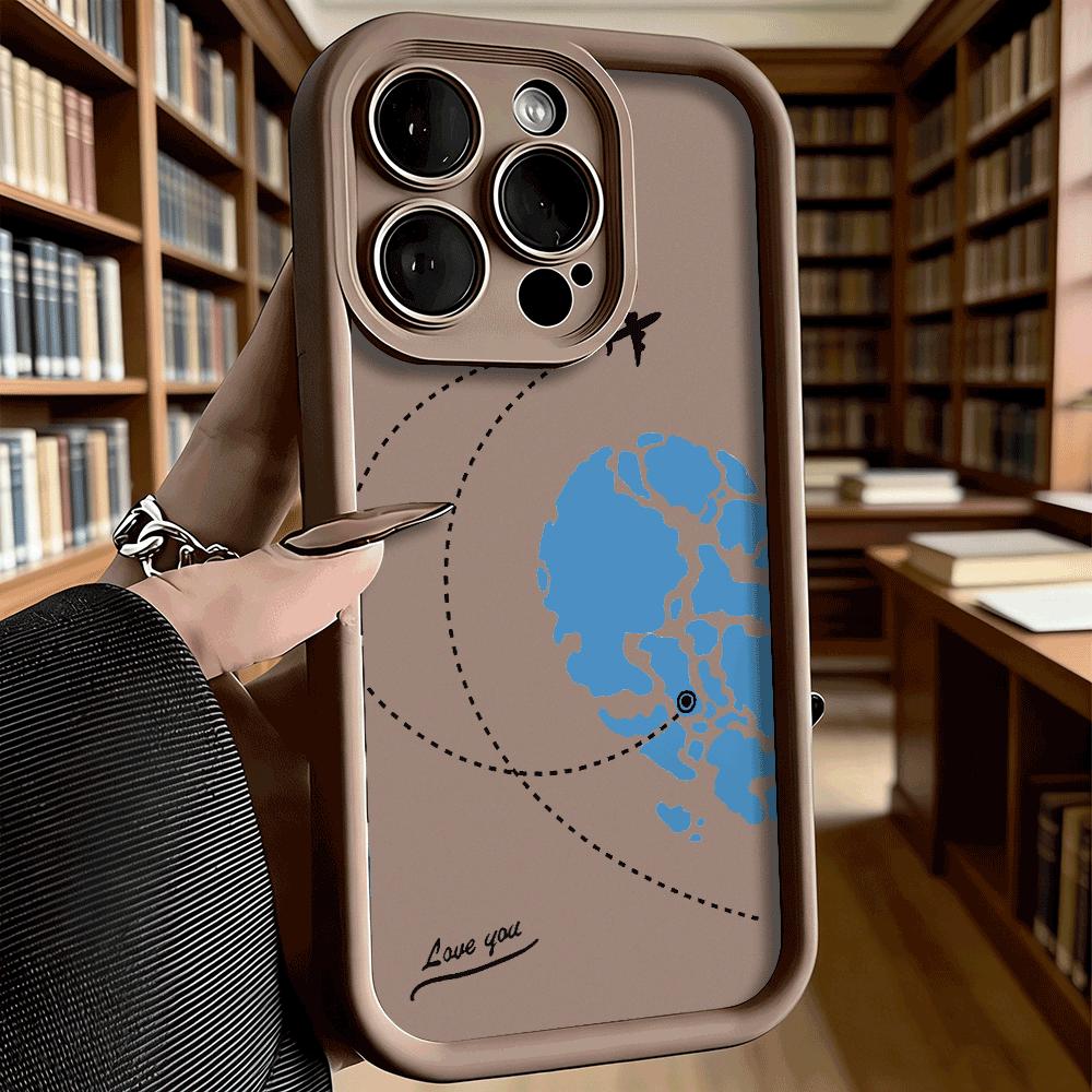 Airplane Travel Map with Love You Soft TPU Phone Case for iPhone 17 16 15 14 13 12 11 Pro Max Plus Shockproof Anti-Slip Cover