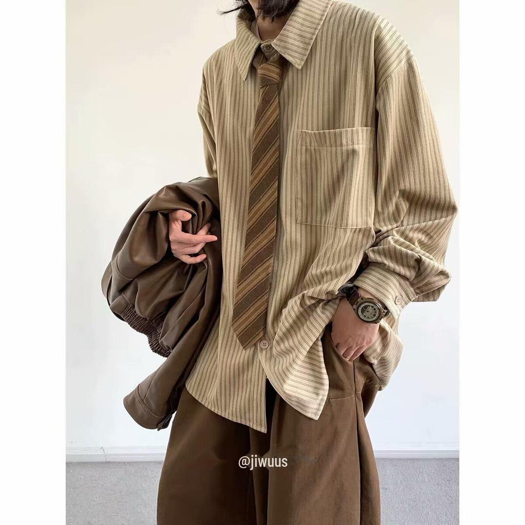 2024 Frühling Japanisches Retro Gestreiftes Langarmhemd - Unisex College-Stil, Lässige Lockere Passform
