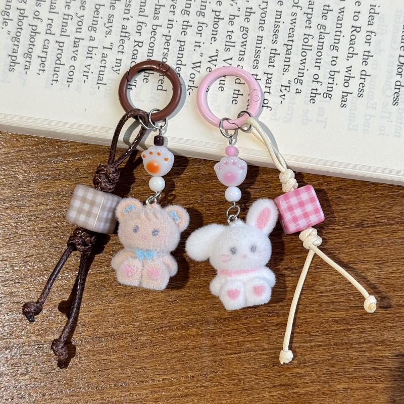 Flockad Tecknad Nyckelring Sött Djurhänge Väskdekoration Nyckelring Telefonkedja Snodd
