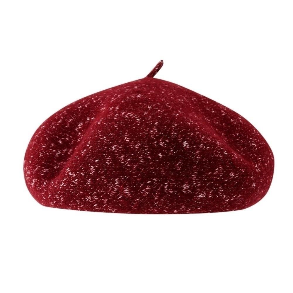 

Knitted Winter Beret Elastic Knitted Beret Hat New Wool Warm Hat Female Fashion вина червоного кольору