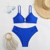 Solid Color Teal Ruched Cutout Bikini Set High Waist Two Piece Swimsuit