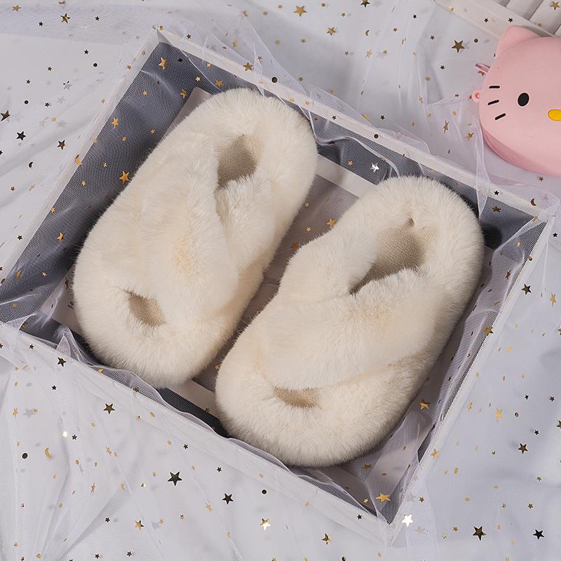 Children's Slippers Girls Open Toe Plush Fur Shoes Kids Soild Warm  Indoor Non Slip Rubber BottomMulti-style Cotton Slipper
