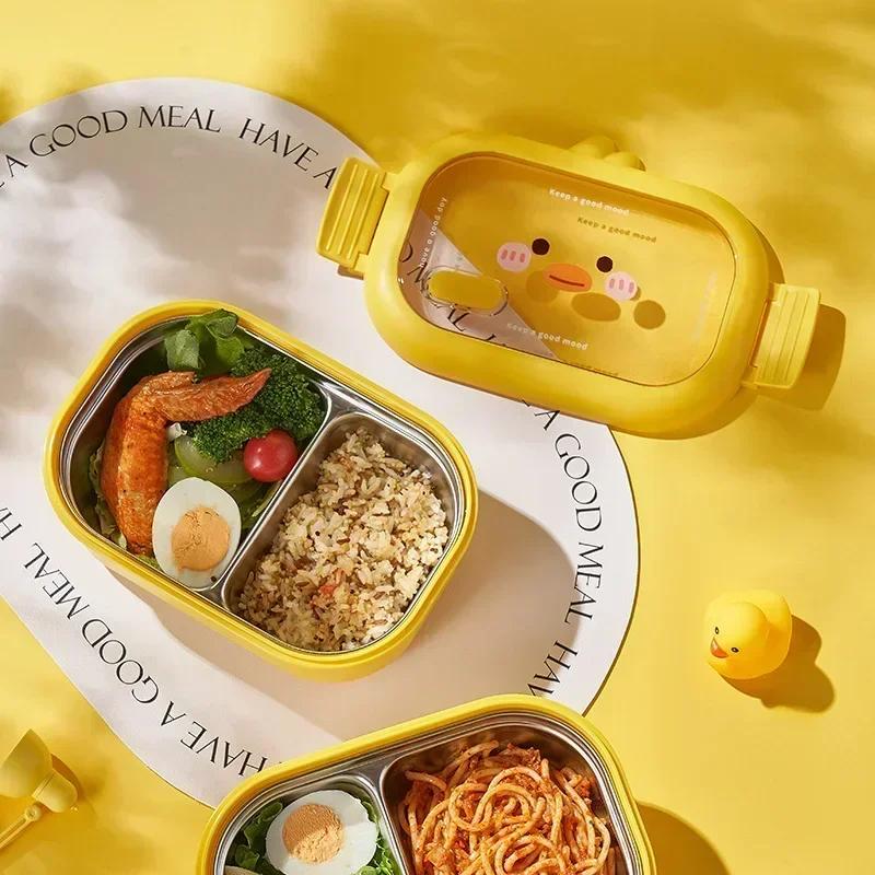 Edelstahl Bento Lunchbox Kinder Schule Bento Box Kinder Versiegelt Niedlich Tragbarer Lebensmittelbehälter Getrennte Beheizbare Lunchbox