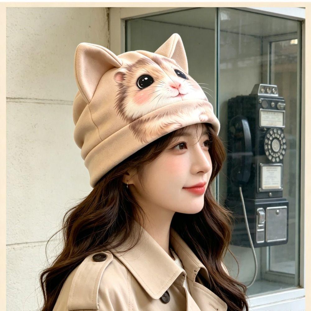 Soft Cute Winter Hat Cartoon Print Cartoon Beanie New Animal Beanie Hat Daily Outfits