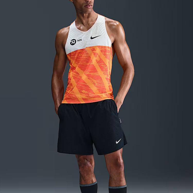 Nike Aeroswift Dri-Fit Adv Nn Logo Quick-Dry Breathable Running Comfortable Vest Men Tops Team-Orange White Black HF6617-891