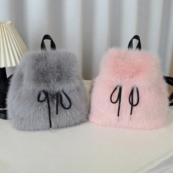 Women Furry Backpack Casual Cute Fluffy Daypack Drawstring Closure Soft Girls Fuzzy Backpack for Street Travel Commuting Daily Errands