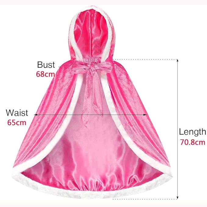 Princess Aurora Kids Cape Set for Girls Role Play Costume 5-7 Years Pink Hooded with Accessories