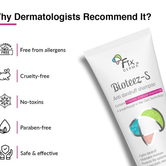 Fixderma Bioteez-S, Anti Dandruff Shampoo, Flaky Scalp Condition,Recurrent Dandruff, Sulphate & Paraben Free Formulation - 75ml
