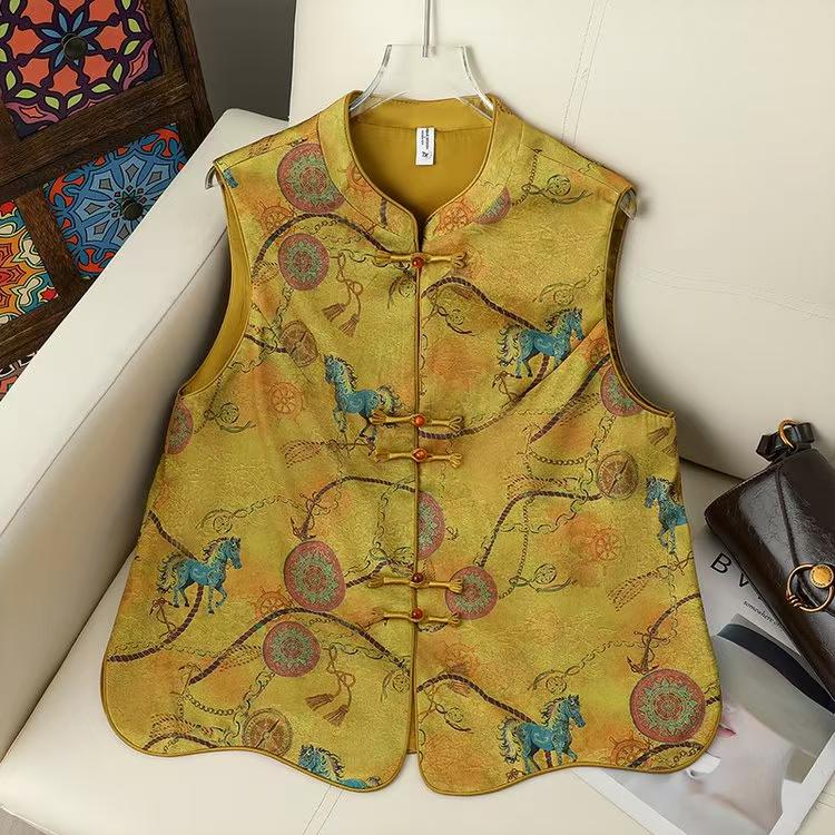 

2026 Women s Embroidered Sleeveless Vest: Loose Fit, Chinese National Trend for Spring/Autumn 6XL золотой