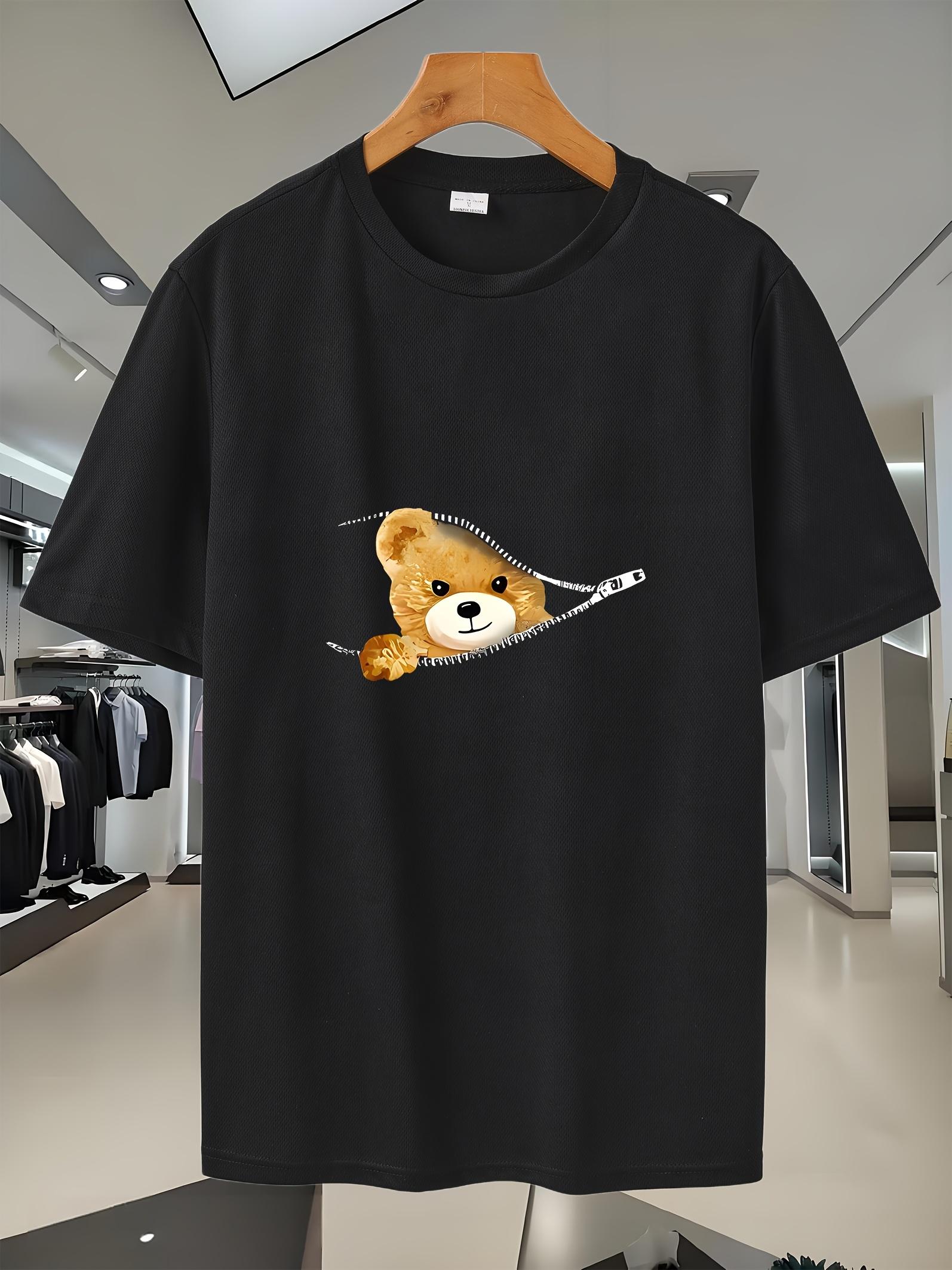 Breathable Mesh Sports T-shirt with Cute Bear Design - Comfortable M