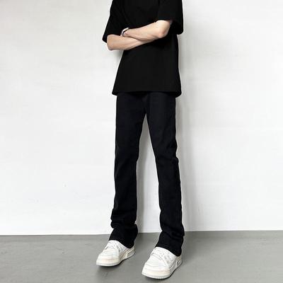 Sleek Black Flared Jeans for Men - Versatile American High Street Style, Slimming Straight Leg.