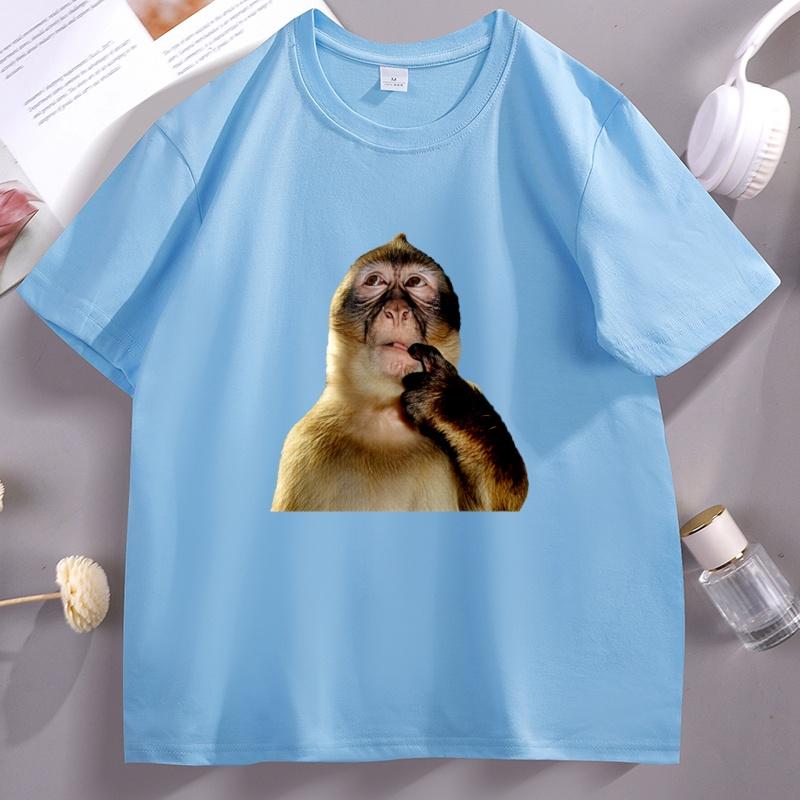 Funny Monkey Thinking Meme T Shirt Unisex Unisex Vintage Short Sleeve Round Neck Tshirt Male Designer Clothes Animal Lover Tees