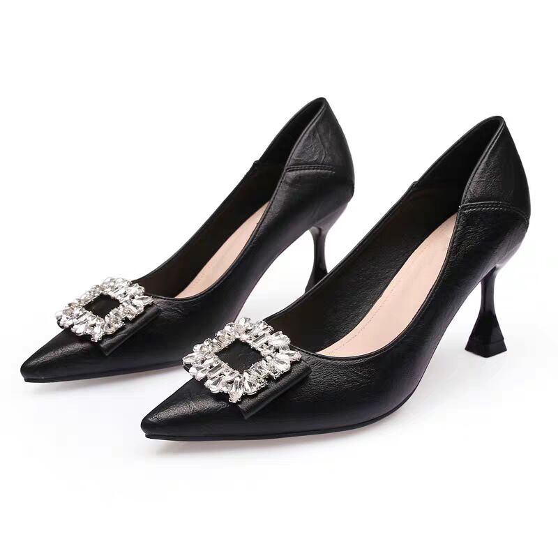 Spring and Summer French Bow Black High Heels Feminine Temperament Single Shoe Women