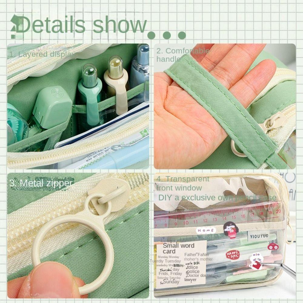 DIY Transparent Pen Bag 5 Grid Stationery Box Transparent Pencil Case  Office School Supplies