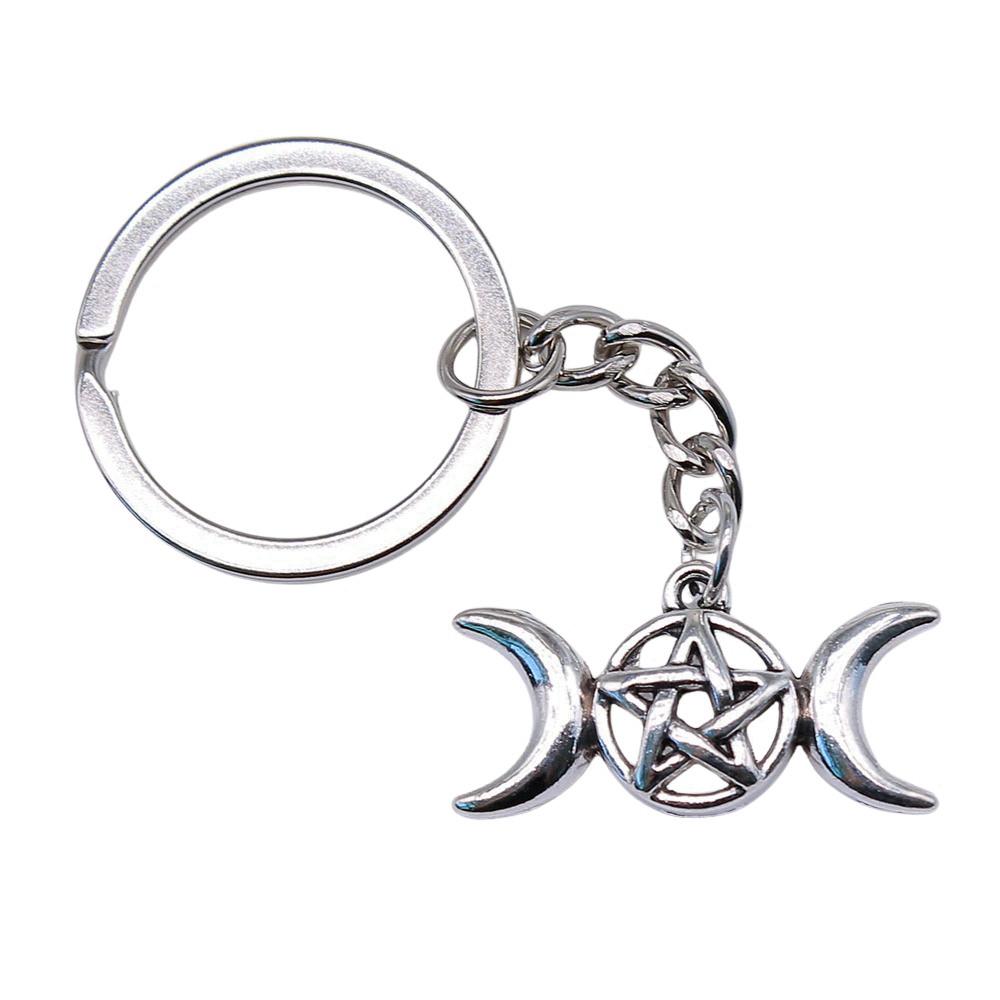 Dreifachmond Pentagramm Anhänger Schlüsselanhänger Stern Wicca Thema Schlüsselring 28mm