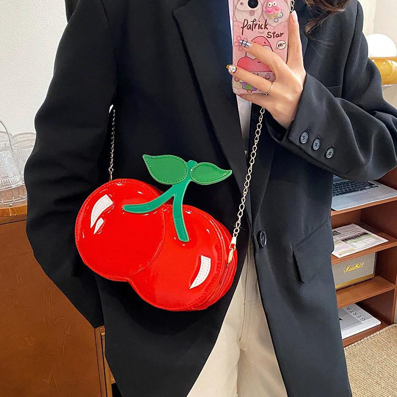 Women's Funny Cherry Shape Shoulder Crossbody Bag Cute Personalized Chain Design Small Purse and Handbag AVE