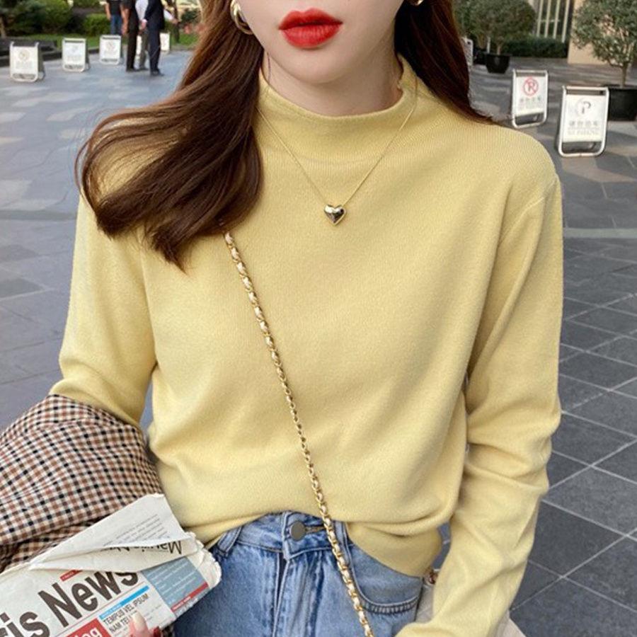 Maglione Base a Mezzo Collo da Donna Stile Coreano All-Match Vestibilità Aderente con Temperamento e Calore Lavorato a Maglia per Autunno e Inverno