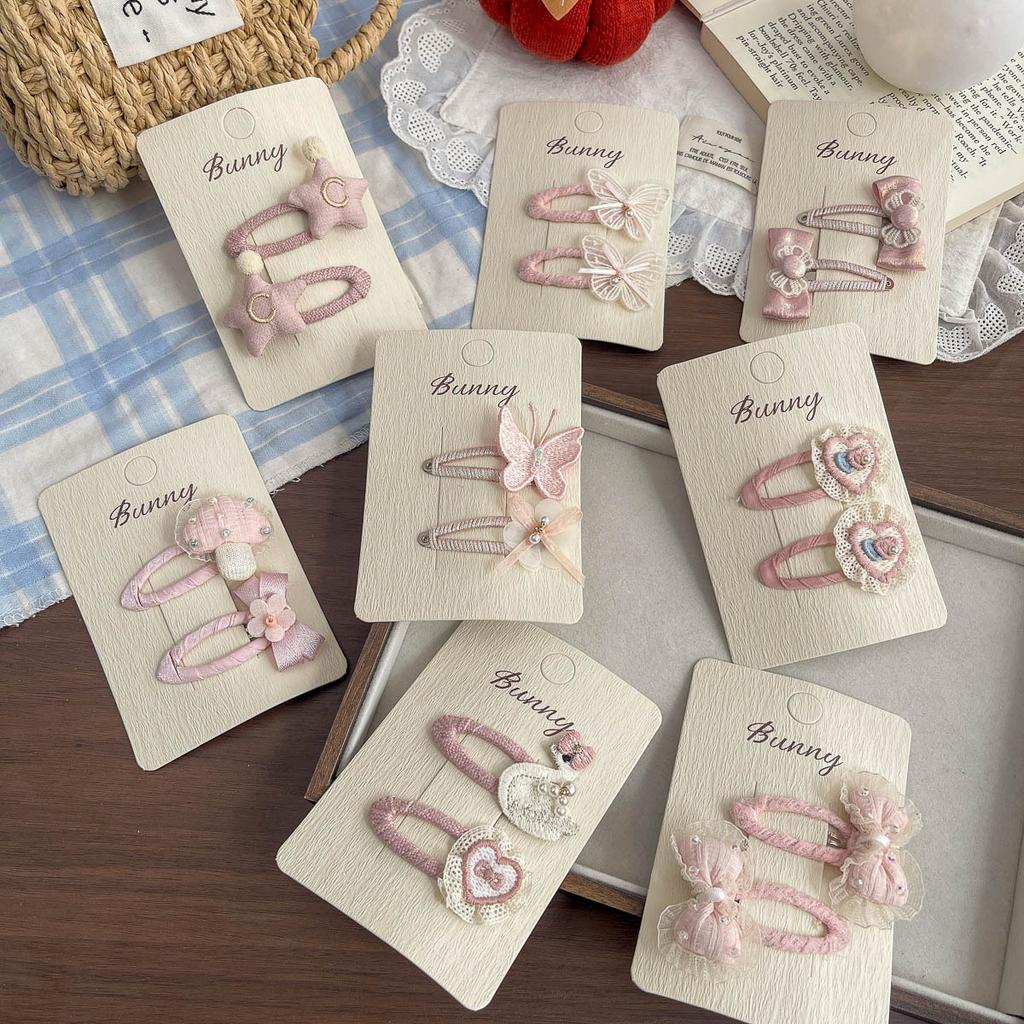 2pcs Pink Hair Clips Hairpins Butterfly Love BB Clip Baby Girl Bangs Side Clip Barrettes Headwear Hairpin Kids Hair Accessories