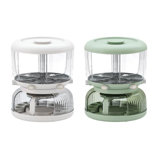 Wielofunkcyjny Pojemnik do Przechowywania w Kuchni Dwuwarstwowy Duża Pojemność Obrotowy Przezroczysty Szczelny Pojemnik na Zboże/Płatki Śniadaniowe Uchwyt na Jajka Artykuły Kuchenne