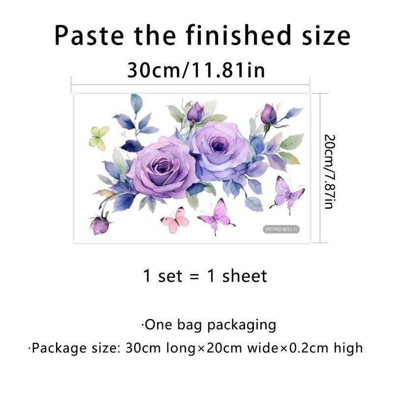 1PC Flower Toilet Cover Sticker, Creative Purple Self-adhesive PVC Sticker, Toilet Water Tank Decoration, Bathroom Decoration