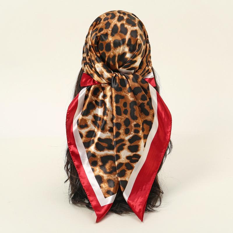 

Hot-selling new irregular leopard print frame square scarf women s versatile solid color satin silk scarf head scarf 90*90CM