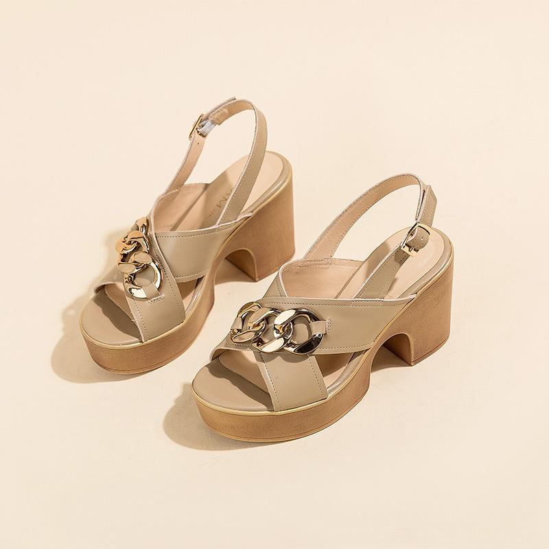 

Женские сандалии на толстой подошве, на толстом каблуке, на среднем каблуке, туфли-маффины, летние новые женские ретро с ремешком на подъеме, модная женская обувь 39 абрикосовый